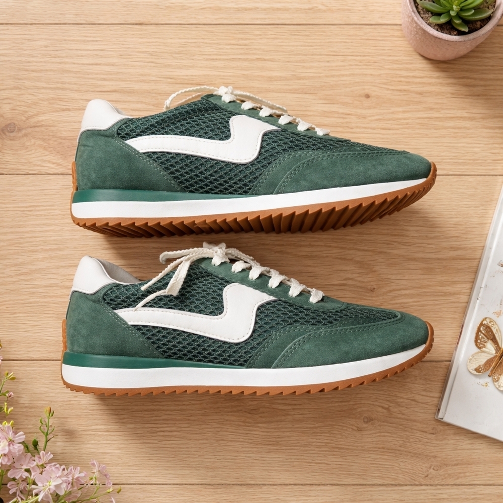 Doice Vita Green Suede & Mesh Lace-Up Sneakers - Picture 2 of 3